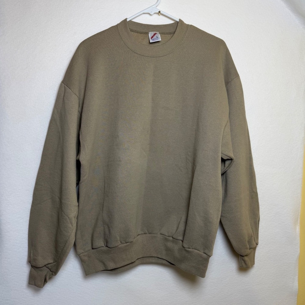 Vintage Jerzees Crewneck Sweatshirt Mens Large Beige Cotton Blend Made in USA